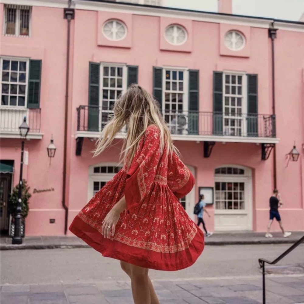 SOLD OUT Red Floral Bohemian Gypsy Boho Dress - Picture 3 of 9